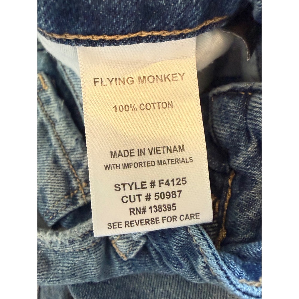Flying Monkey Womens Distressed Straight Leg Jeans Medium Wash F4125 Blue Cotton - Picture 6 of 7